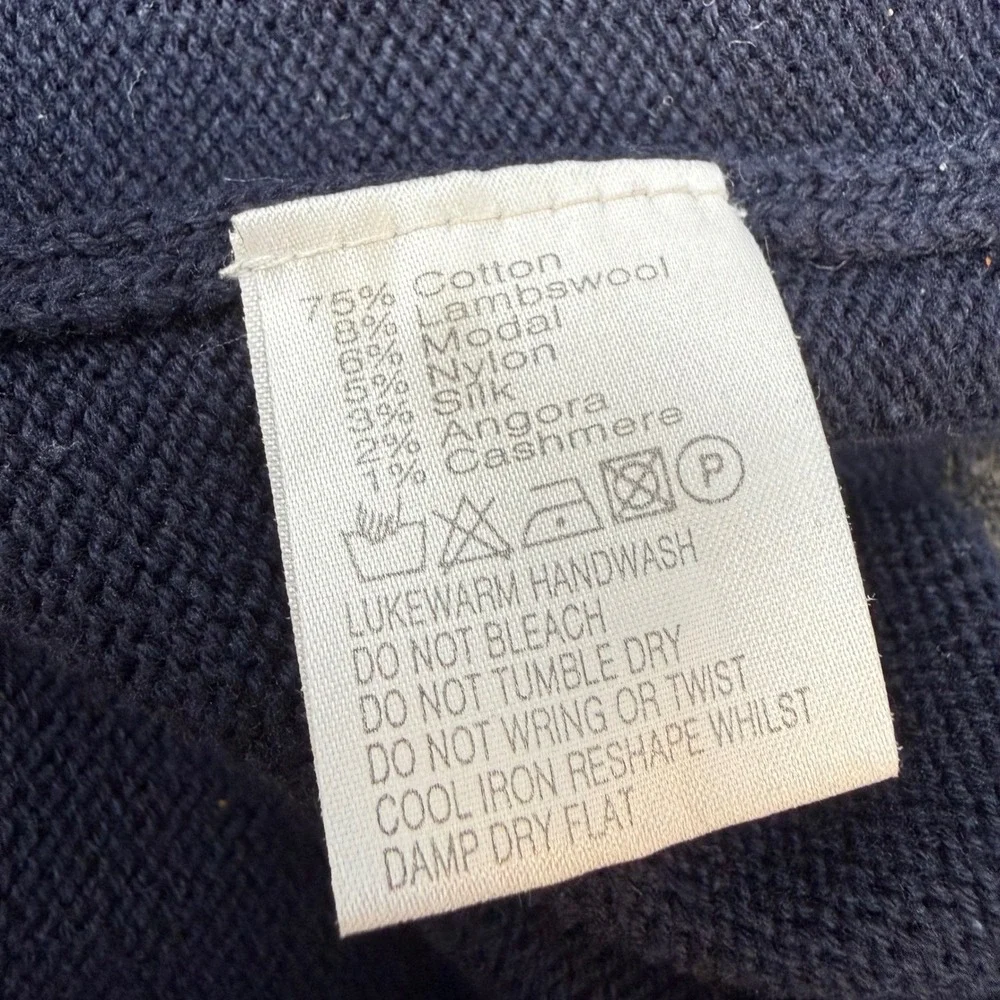 Reiss Mens XL Navy Blue Cotton Lambswool Cashmere Turtleneck Elbow Patch Sweater